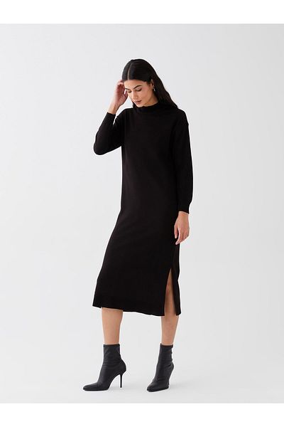 LC Waikiki Women's Knitwear Dress - Half Turtleneck, Solid Long Sleeve