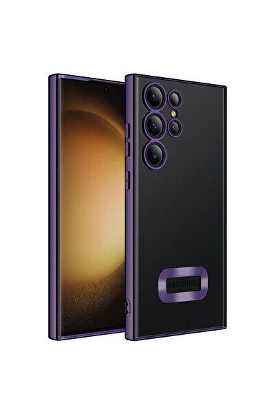 Techaks Samsung Galaxy S23 Ultra Kılıf Kamera Lens Korumalı Kenarları Renkli Logo Gösteren Omega Kapak