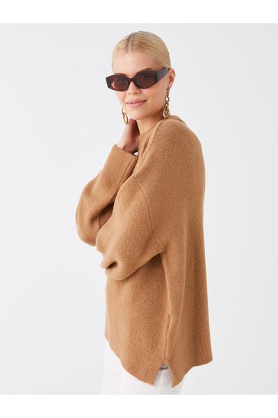 LC Waikiki Oversize dámský pletený svetr Crew Neck Plain Long Sleeve Oversize