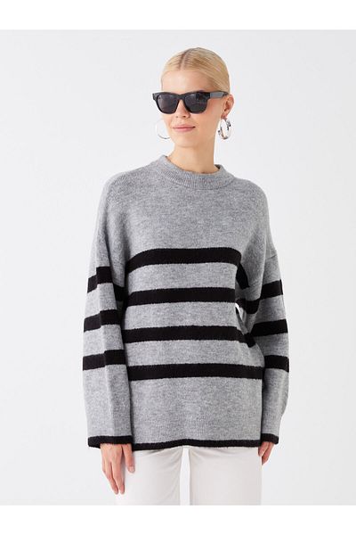LC Waikiki Crew Neck Striped Long Sleeve Oversize Women's Knitwear Sweater