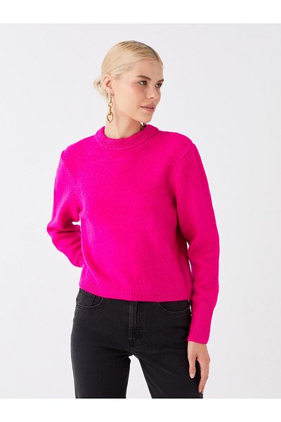 LC Waikiki Γυναικείο Πλεκτό Πουλόβερ - Crew Neck, Μασίφ μακρυμάνικο