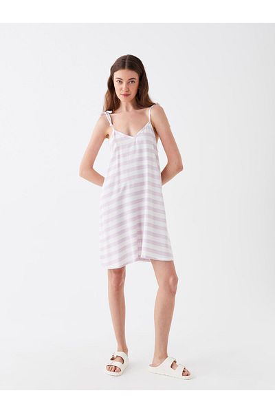 LC Waikiki Damen-Strandkleid mit V-Ausschnitt und gestreiften Trägern