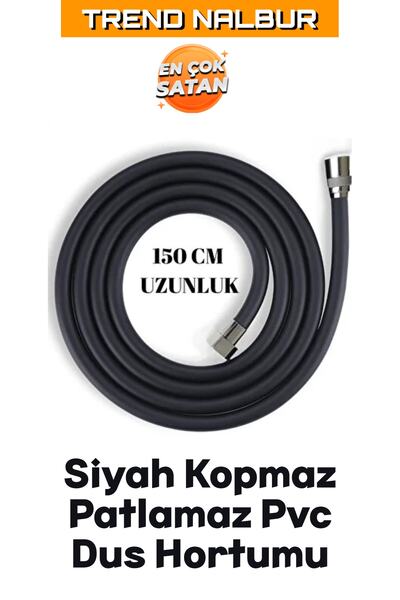 CANERO Modern Siyah Pvc Duş Hortumu 150 Cm Esnek Ve Patlamaya Dayanıklı - Pas...