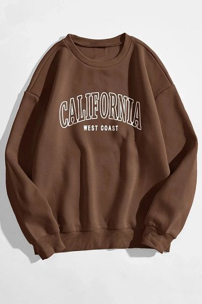 MODAGEN Dámská hnědá kalifornská oversize mikina s Crew Neck Neck