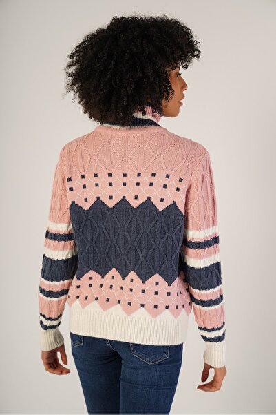 Trist Star Bone Women's Jacquard Hair Execution Patterned Turtleneck Wool Sweater