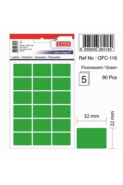 Tanex Office Label Bag 22x32 MM Highlighter Green OFC-116