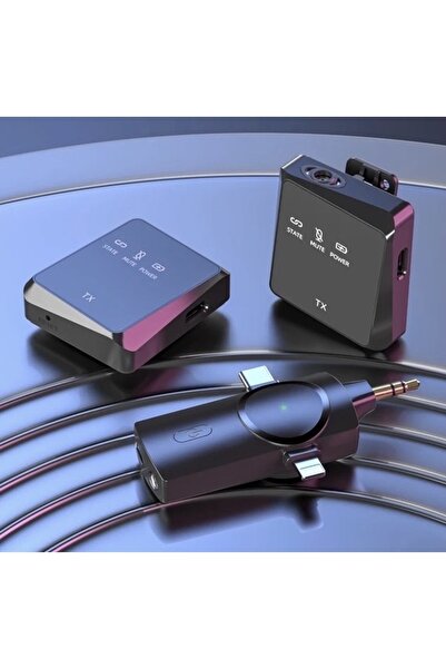 BAYINDIRELEKTRONİK Type-C iPhone Çiftli Kablosuz Yaka Mikrofonu 3in1 Kamera PC Android iOS Uyumlu