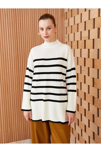 LC Waikiki Half Turtleneck Striped Long Sleeve Women's Knitwear Tunic