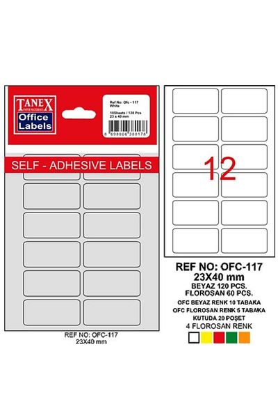 Tanex Office Label with Bag 23x40 Mm White Offc-117 (PACK OF 10)