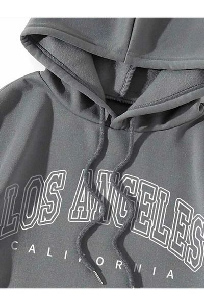 MODAGEN Uniszex kőszürke Los Angeles nyomott kapucnis pulóver