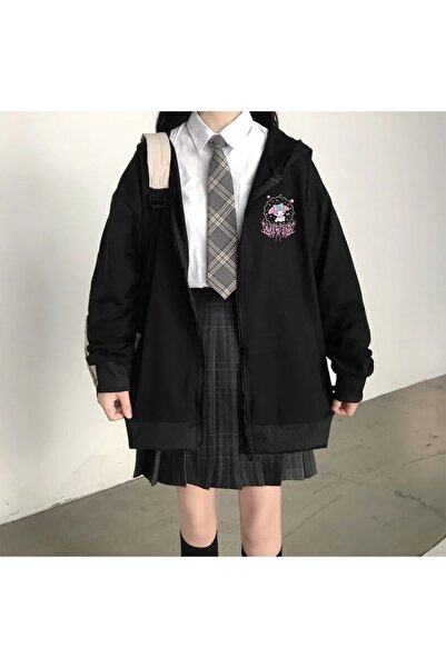 MECH BUTİK Φούτερ με κουκούλα με φούτερ με φερμουάρ MyMelody με στάμπα μαύρου...