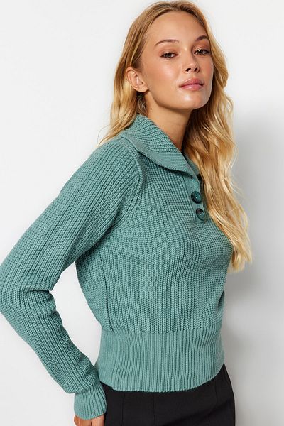 Trendyol Collection Mint Crop Polo Neck Knitwear Sweater TWOAW24KZ00845
