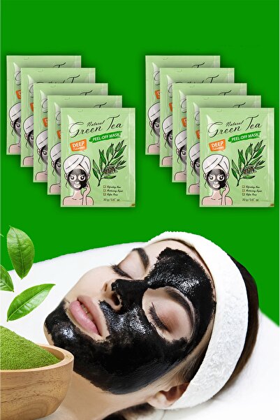 Uniquem 10 Adet Siyah Nokta Maskesi Doğal Yeşil Çay Kürü Sürülebilir Yüz Mask...