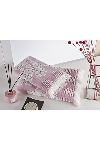 Le Atölye مجموعة مناشف ماري كلير باريس الداخلية من الجاكار مكونة من قطعتين باللون الوردي المغبر