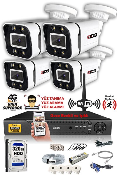 IDS 4 Kameralı Set - 5mp Sony Lensli Fullhd Gece Görüşlü Güvenlik Kamerası Sistemi - 2031-set4-320gb