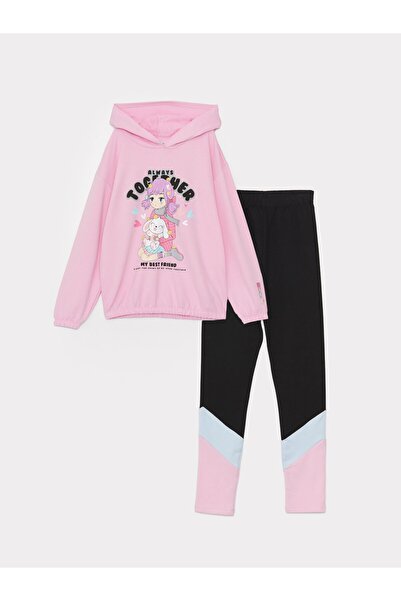 LC Waikiki Μακρυμάνικο φούτερ και κολάν για κορίτσια με κουκούλα