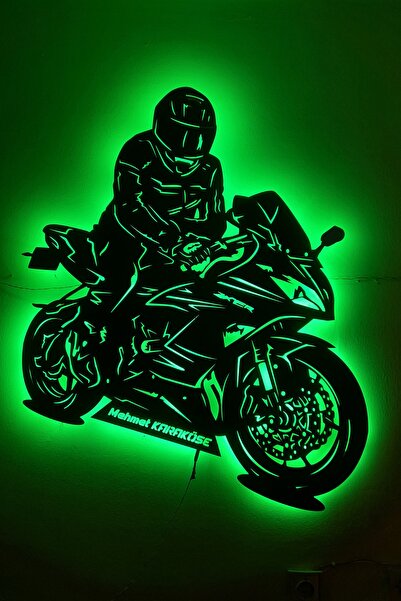 Bifikir Tasarım Kawasaki ZX10-R Motosiklet Led Işıklı Ahşap, Mdf Duvar Süsü, ...