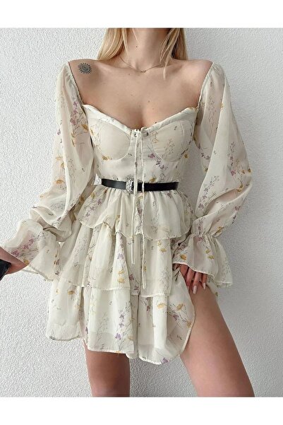 candybia Women's Flower Patterned Short Dress