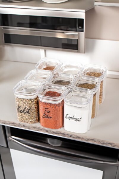 TARÇIN HOMES مجموعة من 9 علب توابل أكريليك شفافة مانعة للتسرب سعة 200 مل مع ع...