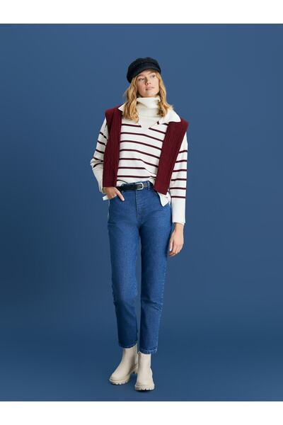 LC Waikiki Pantaloni drepți pentru femei Mom Fit cu talie înaltă