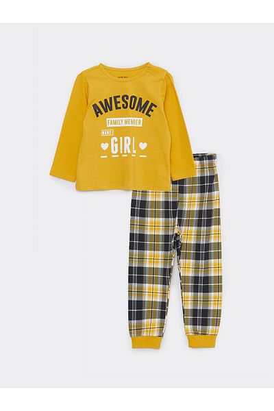 LC Waikiki Crew Neck Long Sleeve Printed Cotton Baby Girl Pajama Set