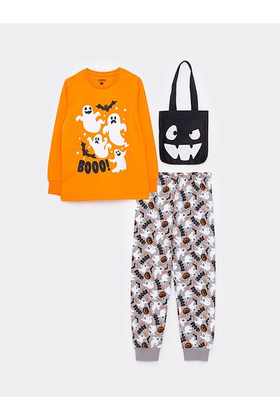 LC Waikiki Crew Neck Printed Long Sleeve Boy's Pajama Set and Bag