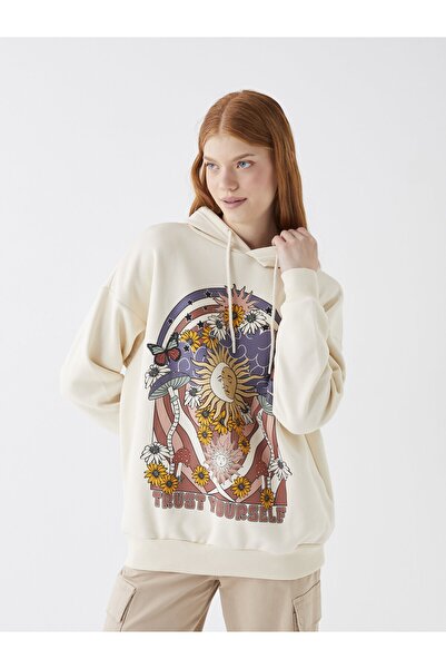 LC Waikiki Γυναικεία κουκούλα με μακρυμάνικη στάμπα oversize