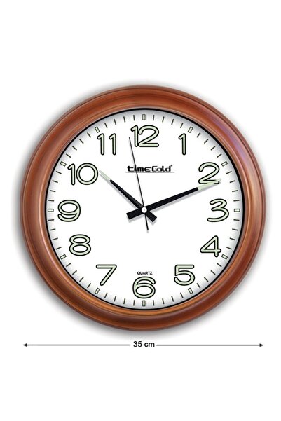 M3DECORİUM Kahverengi Ahşap Renkte Uzaktan Okunan Fosforlu Duvar Saati 35 Cm