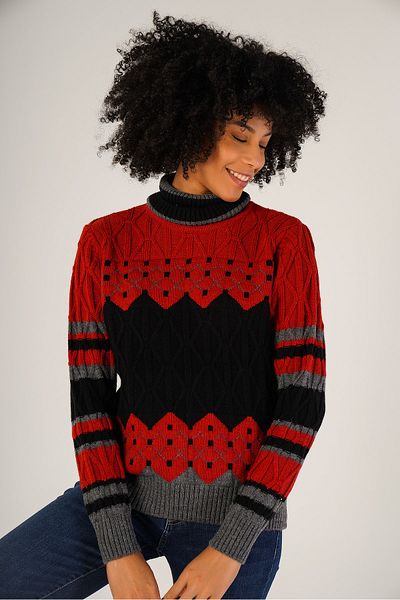 Trist Star Gri închis - Pulover din lână cu model jacquard pentru femei