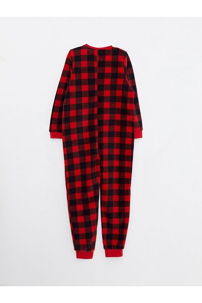 LC Waikiki Crew Neck Plaid Long Sleeve Fleece Girl's Jumpsuit