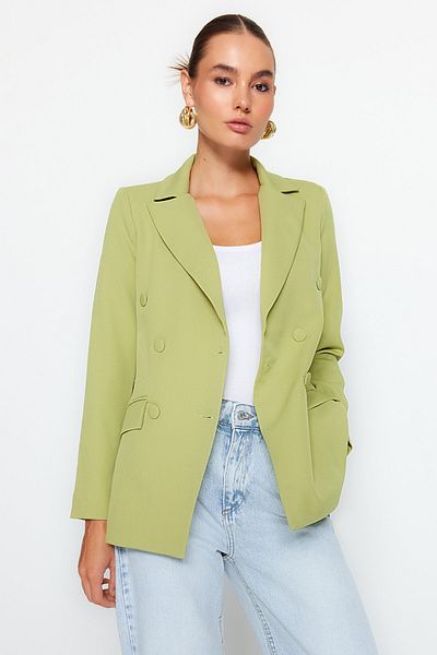 Trendyol Collection Pistaziengrüner, normal gefütterter, zweireihiger Blazer aus Webstoff mit Verschluss TWOSS21CE0137