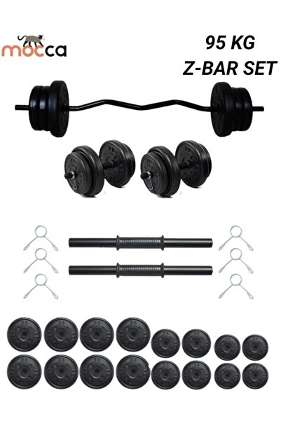 Mocca Style 95 KG Z Barlı Ağırlık Seti 95 Kg Vücut Geliştirme Aleti Halter Seti (90 kg Plaka Ağırlığı)