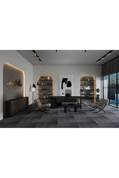 Çağın Ofis Mobilyaları TRENCH 275 CM SOL ETAJERLİ YÖNETİCİ TAŞ RENGİ ÇALIŞMA OFİS MASA TAKIM (Rebab/Siyah)