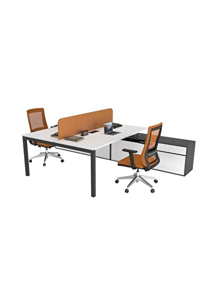 Çağın Ofis Mobilyaları GALAXY İKİLİ MAXİ 140 CM ETAJERLİ ÇALIŞMA OFİS MASA Wo...
