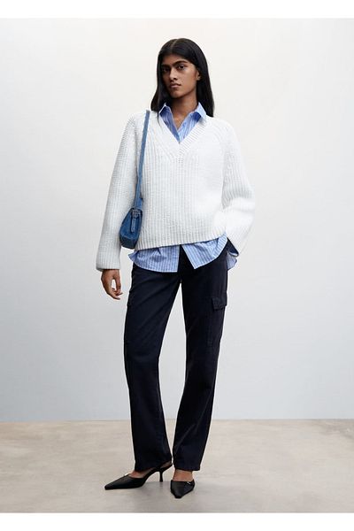 MANGO Woman V-Neck Thick Knitwear Sweater