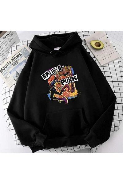 Touz Moda dompuleri fashion Spider Punk Printed Μαύρο φούτερ με κουκούλα Unisex Oversize