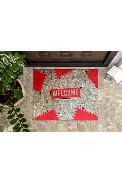yok yok evim eve dair her şey Geometric Welcome Written Door Mat