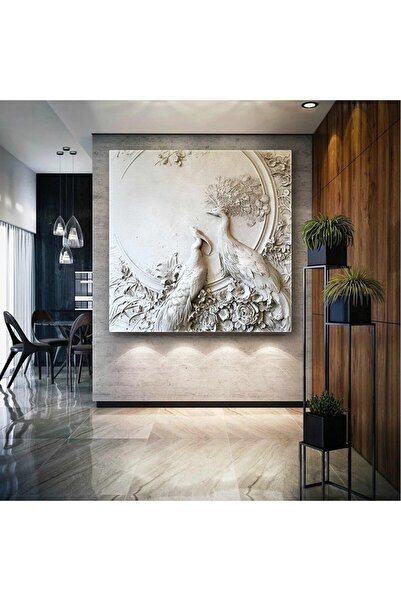 CANVASUM Iki Tavus Kuşu Duvar Heykeli Rölyef Duvar Süsleme Dekoratif Kanvas Tablo AR030145