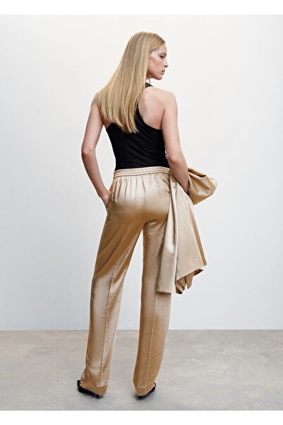MANGO Woman Beli Lastikli Saten Pantolon