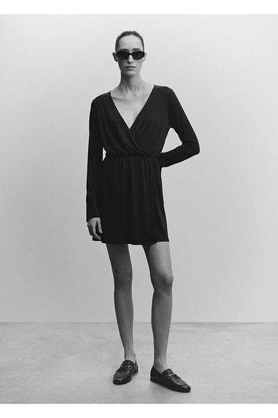 MANGO Woman Wrap Collar Long Dress