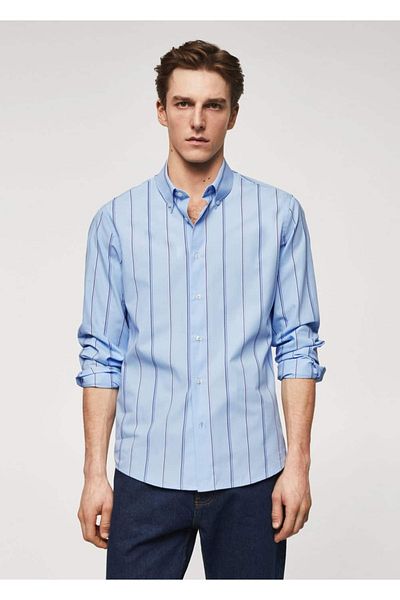 MANGO Man Pruhovaná bavlněná košile slim fit