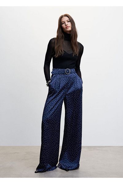 MANGO Woman Pantaloni Palazzo cu centură maro gri