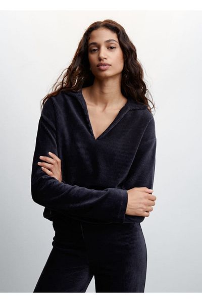 MANGO Woman Polo Style Corduroy Sweater