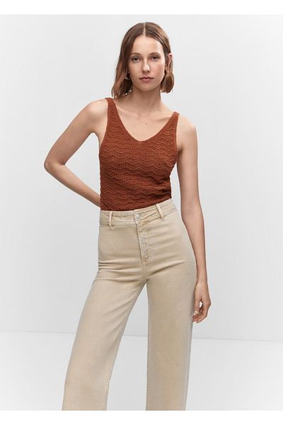 MANGO Woman Ψηλόμεσο Culotte Jean Παντελόνι