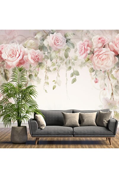 Dekoros Asılı Pembe Bahar Çiçekleri Poster Duvar Kağıdı, Tek Parça, Silinebilir, Kolay Montaj