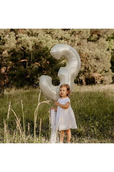ELGALA Foil Balloon Number 3 Helium Balloon 76 cm Cream Color