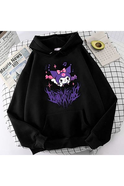 MECH BUTİK Черен суичър с щампа Kuromi