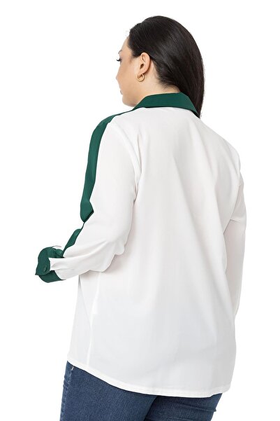 DISENTIS MODEST Πουκάμισο Λευκό Σμαραγδένιο Μακρυμάνικο Γαρνιρισμένο μεγάλου μεγέθους