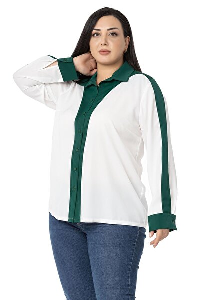 DISENTIS MODEST Πουκάμισο Λευκό Σμαραγδένιο Μακρυμάνικο Γαρνιρισμένο μεγάλου μεγέθους