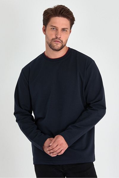 mmetalic Ανδρικό φούτερ με διπλό λαιμόκοψη Navy Blue Standard Relaxed Fit